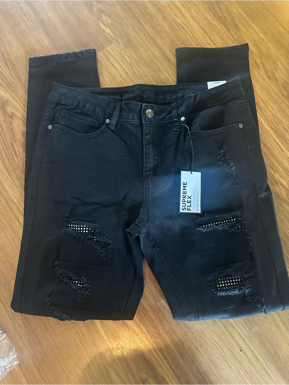 NWT Men’s Rue21 Black Distressed Skinny Jeans 34x34